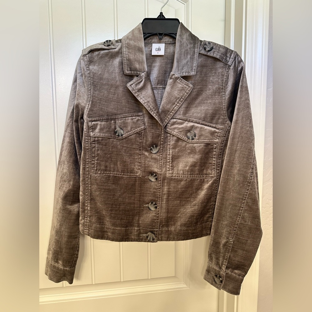 CABI Small NWOT Taupe Grey Style #3377 Sunday Topper Velour Jacket